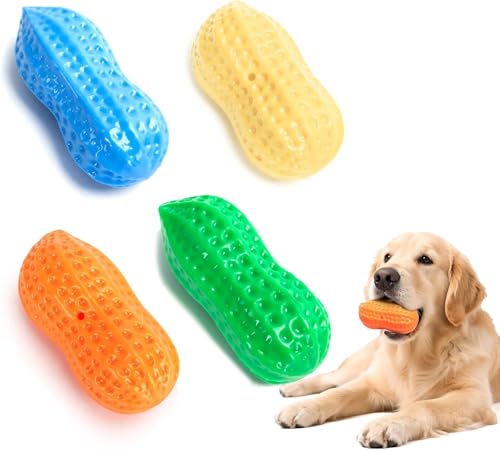 ElevaPulse 4 Stück Hundespielzeug, Farbige Erdnuss Spielbälle, Zahnpflege Und Intelligenzfördernd, Interaktives Hundespielzeug Unzerstörbar, Lustiges Spielzeug für Kleine, Mittelgroße und Große Hunde von ElevaPulse