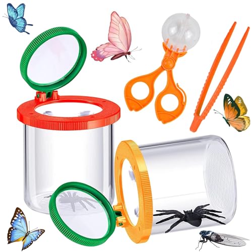 2 Stück Lupenglas Für Kinder mit Pinzette und Insektenfänger, Becherlupe Set, Becherlupen Für Kinder, Lupenglas, Lupenbecher, Lupendose Zur Beobachtung Von Insekten Oder Blättern(Rot, Gelb) 2 Stück Lupenglas Für Kinder mit Pinzette und Insektenfänger, Becherlupe Set, Becherlupen Für Kinder, Lupenglas, Lupenbecher, Lupendose Zur Beobachtung Von Insekten Oder Blättern(Rot, Gelb) von ElevaPulse