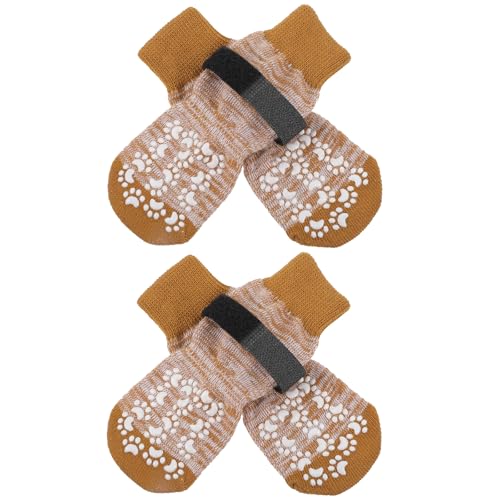 ElevateTech 4 Stück Anti-Rutsch-Hundesocken Mit Verstellbaren Riemen Weiche Socken Für Den rutschfeste Hundestiefel Pfotenschutz Für Hartböden Kleine Mittelgroße Und Große Hunde (Gelb-Schwarzer) von ElevateTech