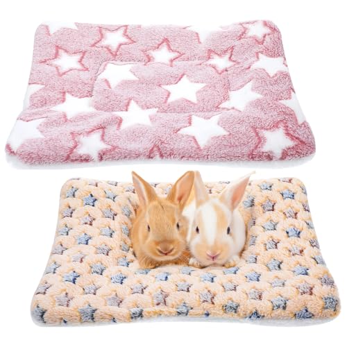 ElevateTech Hasen-Meerschweinchen-Betten, waschbares Bett, weich, für kleine Haustiere, geeignet für Hamster, Eichhörnchen, Chinchillas, 32 x 24 cm, rosa und brauner Stern, 2 Stück von ElevateTech