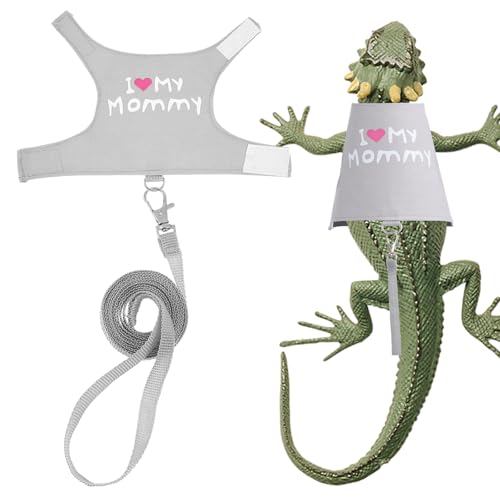 ElevateTech Hundegeschirr und Leine, niedliche Eidechse, Reptilien, Kleintiere, verstellbares Geschirr, geeignet für Spaziergänge im Freien, Reptilien, Eichhörnchen, Eidechsen (Grau) von ElevateTech