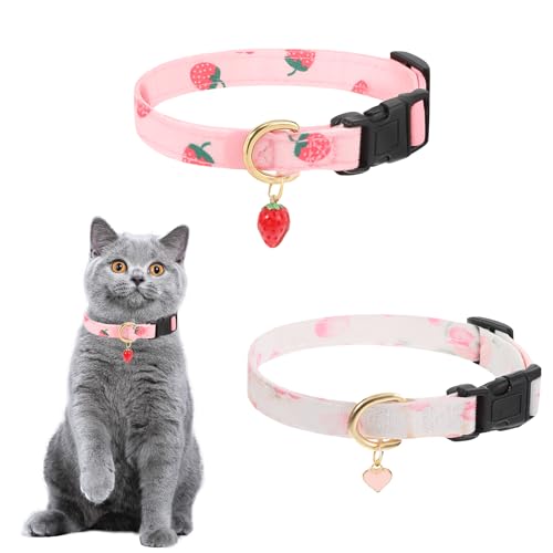 ElevateTech Katzenhalsband, abnehmbares Erdbeerhalsband mit Glöckchen, verstellbar, niedliches Katzenhalsband, Haustierbedarf, Halskette, Zubehör, geeignet für Mädchen, Jungen, Kätzchen, Geschenke von ElevateTech