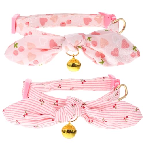 ElevateTech Katzenhalsband mit Glöckchen, verstellbar, niedliches Kirsch-Katzenhalsband, Haustierbedarf, Halskette, Zubehör, geeignet für Mädchen, Jungen, Kätzchen, Geschenke (20,3 cm - 27,9 cm), 2 von ElevateTech