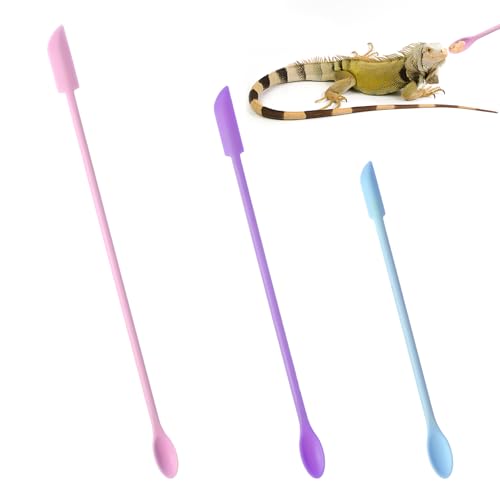 ElevateTech Reptilienlöffel, Gecko-Fütterlöffel, Aquarium-Fütterwerkzeug, langer Griff, Haubenfutterlöffel für Gecko, Eidechse, Wasserspeier, Bär, 30 cm, 24 cm, Blau, Rosa, Lila, 3 Stück von ElevateTech
