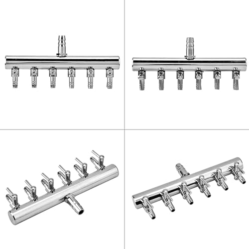 ElgnAura Einstellbare Aquarium Luft ventile, Edelstahl Luft regelventil Aquarium Luft fliess Splitter Fish Tank Sauerstoff Distributor Zubehör (8-Turn 4mm Sechsloch-Splitter) von ElgnAura
