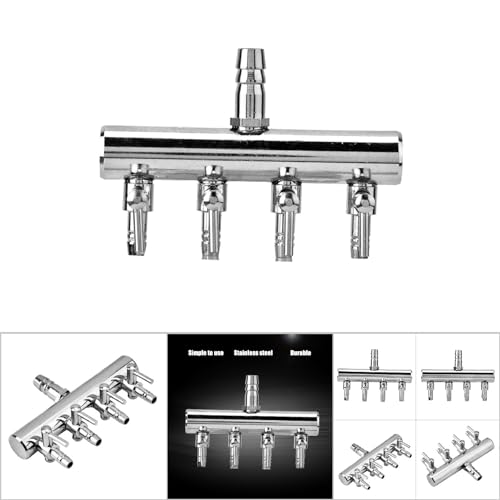 ElgnAura Einstellbare Aquarium Luft ventile, Edelstahl Luft regelventil Aquarium Luft fliess Splitter Fish Tank Sauerstoff Distributor Zubehör (8 Turn 4mm Vier-Loch-Splitterkopf) von ElgnAura