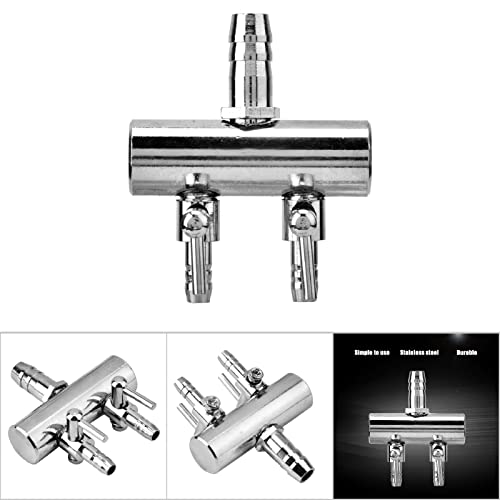 ElgnAura Einstellbare Aquarium Luft ventile, Edelstahl Luft regelventil Aquarium Luft fliess Splitter Fish Tank Sauerstoff Distributor Zubehör (8-Turn 4mm Zwei-Loch-Splitter) von ElgnAura