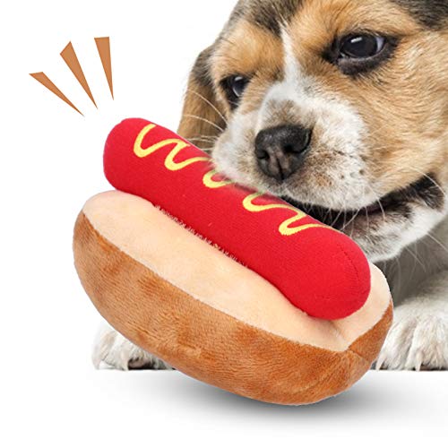 ElgnAura Food -Formgefüllte Spielzeug, quietschbares weiches Plüschhundspielzeug in Hot Dog -Form für Katzen und Hunde von ElgnAura