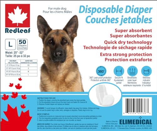 Redleaf Hundewindeln für männliche Hunde, super saugfähig, 50 Stück, Größe L, MDD-L von Elimedical