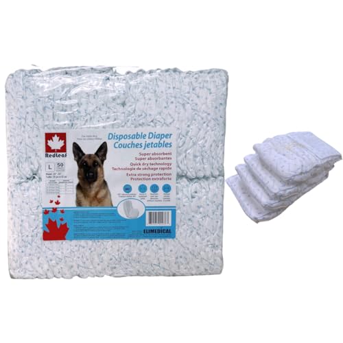 Redleaf Hundewindeln für männliche Hunde, super saugfähig, 50 Stück, Größe L, MDD-L Redleaf Hundewindeln für männliche Hunde, super saugfähig, 50 Stück, Größe L, MDD-L von Elimedical