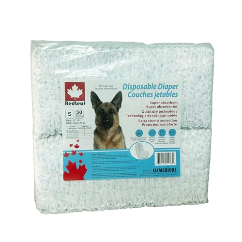 Redleaf Hundewindeln für männliche Hunde, super saugfähig, 50 Stück, Größe S, MDD-S von Elimedical