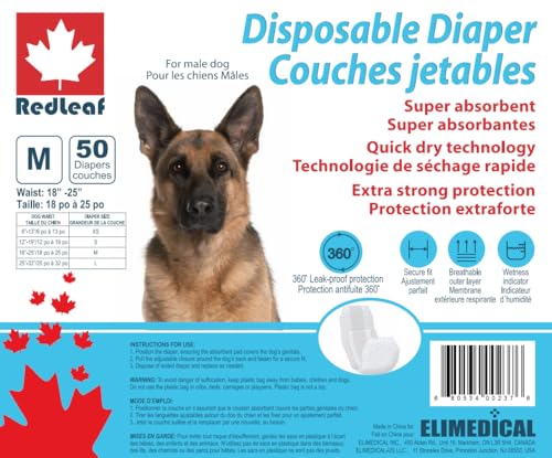 Redleaf Hundewindeln für männliche Hunde, super saugfähig, 50 Stück, mittelgroß, MDD-M von Elimedical