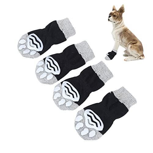 Elionless Haustier Socken,4 Stück Baumwolle Anti Rutsch Katze Hunde Socken Haustier Pfotenschutz mit Gummiverstärkung für den Innenbereich (L) von Elionless