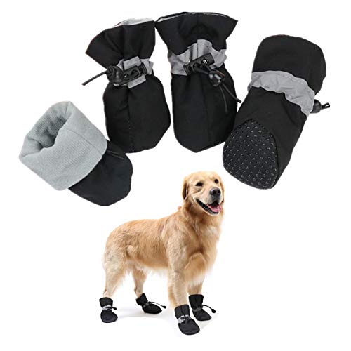 Elionless Hundestiefel, 4pcs / Set Anti-Rutsch-Haustierhunde-Schuhe Paw Protector-Schuhe mit reflektierenden Riemen für heiße Pflasterung, Winterschnee (Größe 2: Breite 1.2", Schwarz) von Elionless