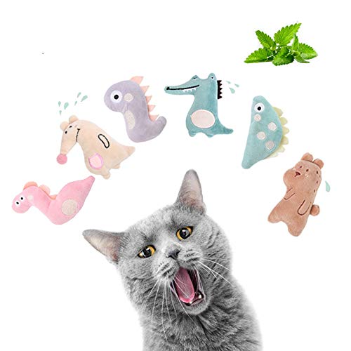 Elionless Katzenminze-Spielzeug, 6 Stück, interaktives Plüsch-Katzenspielzeug, Tierform, Katzenminze, Kauspielzeug für drinnen und draußen von Elionless