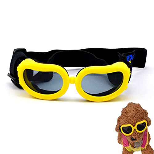 Haustier Sonnenbrille, Hunde Katzen UV-Schutzbrille wasserdichte Winddichte Welpenbrille Sonnenbrille mit verstellbarem Riemen (Gelb) von Elionless