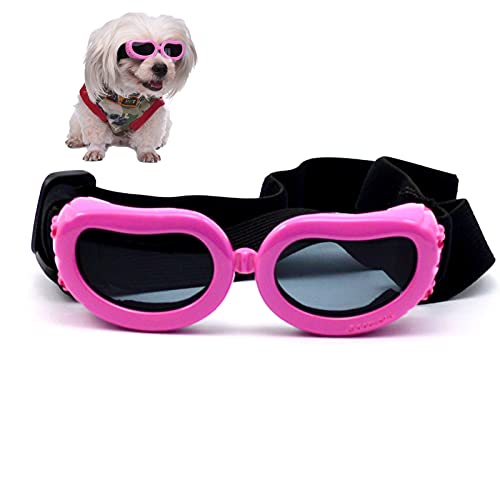 Haustier Sonnenbrille, Hunde Katzen UV-Schutzbrille wasserdichte Winddichte Welpenbrille Sonnenbrille mit verstellbarem Riemen (Rosa) von Elionless