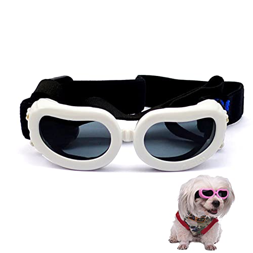 Haustier Sonnenbrille, Hunde Katzen UV-Schutzbrille wasserdichte Winddichte Welpenbrille Sonnenbrille mit verstellbarem Riemen (Weiß) von Elionless