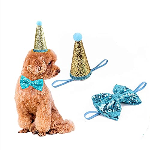 Hund Geburtstag Hut, 2 Stück Haustier Hut und Fliege Party Dekoration Party Kopfbedeckung Haustier Kleidung Zubehör (Blau) von Elionless