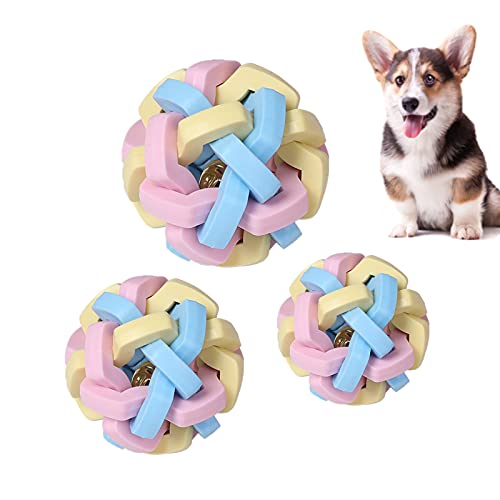 Hunde Bälle, 3 Stück Haustierkugeln mit Glocke Katze Hund Interaktiv Spielzeug Zähne Reinigung Kauen Spielzeug von Elionless