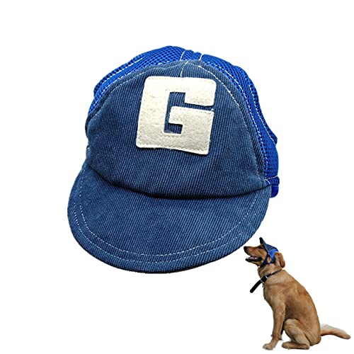 Hunde-Baseballmütze, Verstellbarer Hund Sonnenhut UV-Schutz Visiermütze mit Ohrlöchern Mesh atmungsaktiv Sportmütze Sommer Kopfbedeckungen Zubehör (L, Blau) von Elionless
