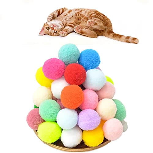 Katzenspielzeug Ball,70 Stück Bunte Hüpfbälle Cat Pompom Bälle Pet Interaktives Spielzeug Plüsch Kratzbälle für Katzen Kätzchen Hunde von Elionless
