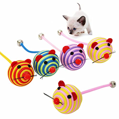 Maus Katzenspielzeug, 5 Stück Nylonseil Rundball Maus Katze Interaktives Spielzeug Mäuse Haustierspielzeug mit Langer Schwanzglocke (zufällige Farbe) von Elionless