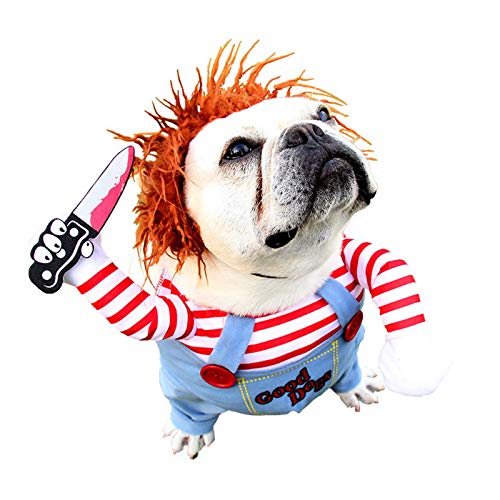 Tödliche Puppe Hund Kostüm, lustige tödliche Puppe Haustier Hund Kleidung Halloween Weihnachten Cosplay Outfits Dressing Up für Hunde Katzen (L) von Elionless