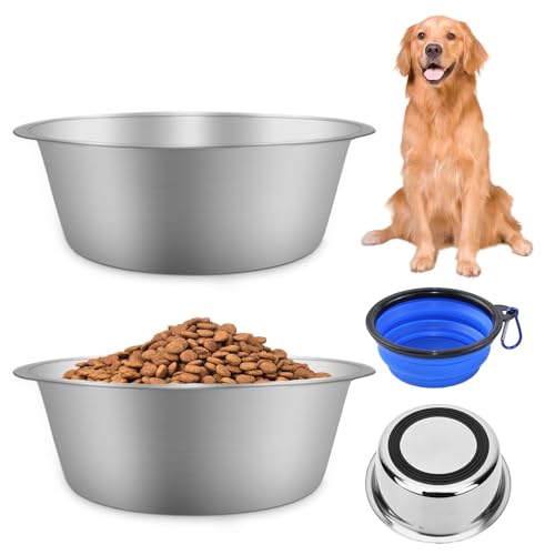 ELISABE Hundenapf Edelstahl 2 Stück, Metall Fressnapf Hund mit Rutschfester Silikonsohle, Wassernapf Futternapf Hunde Napf für Mittlere, Große Hunde, 1560ml von Elisabe