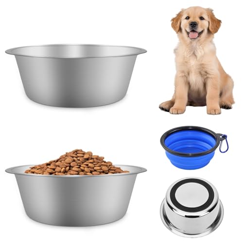ELISABE Hundenapf Edelstahl 2 Stück, Metall Fressnapf Hund mit Rutschfester Silikonsohle, Wassernapf Futternapf Hunde Napf für Kleine, Mittlere und Große Hunde, 860ml von Elisabe