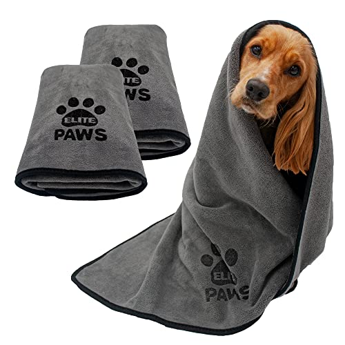 Elite Paws® Luxuriöse große Mikrofaser-Hundehandtücher (2 Stück). Extra weich, dick, 140x70 cm, super saugfähig, Welpenpflegeprodukt, Trockenmantel/XL-Badematte/Decke Alternative von Elite Paws