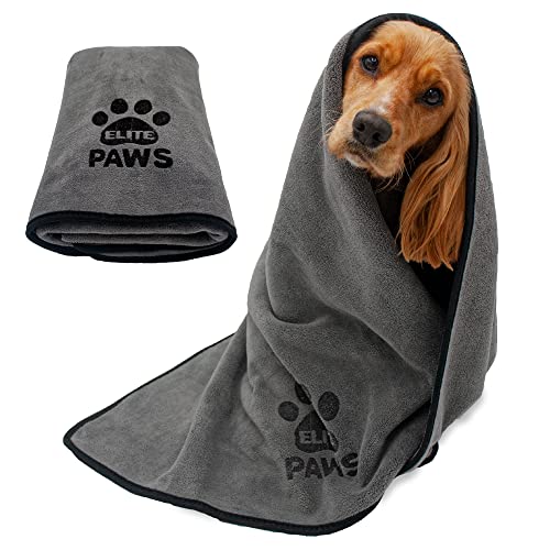 Elite Paws® UK: Luxuriöses großes Mikrofaser-Handtuch. Extra weich, dick, 140x70 cm, super saugfähiges Produkt, Fellpflege-Welpenbedarf, Trockenmantel/XL-Badematte/Decke Alternative von Elite Paws