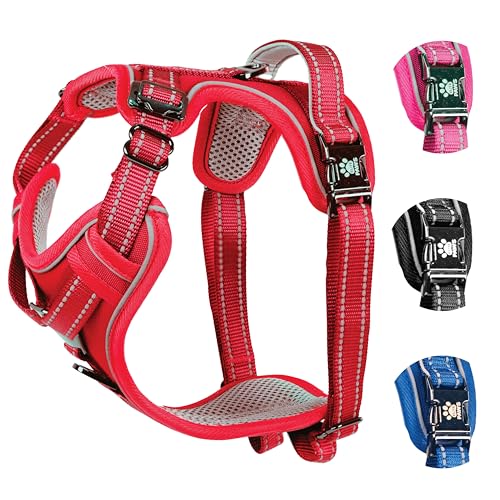 Elite Paws™ UK: Premium-Hundegeschirr mit Metallschnalle, stark, sicher, gepolstert, bequem, verstellbar, reflektierend, für Vorder- und Rückseite, weicher Griff, Haustier-Wanderweste/Trainingsprodukt von Elite Paws