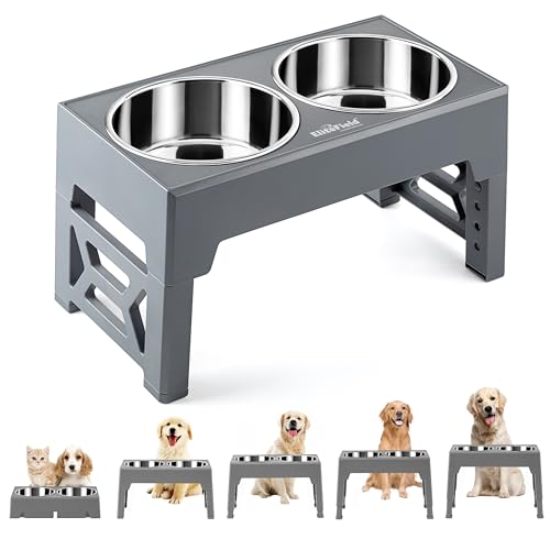 EliteField Erhöhte Hundenäpfe (2 Jahre Garantie), 2 Futternäpfe aus Edelstahl, 5 verstellbare erhöhte Höhen (10,2 cm, 24,1 cm, 26,7 cm, 29,2 cm, 32,4 cm), geeignet für Hunde jeden Alters, kleine bis von EliteField