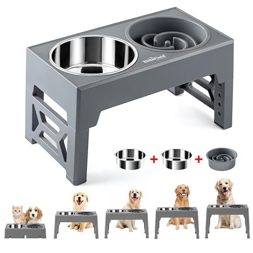 EliteField Erhöhte Hundenäpfe (2 Jahre Garantie), 2 Futternäpfe aus Edelstahl, 5 verstellbare erhöhte Höhen (10,2 cm, 24,1 cm, 26,7 cm, 29,2 cm, 32,4 cm), geeignet für Hunde jeden Alters, kleine bis von EliteField