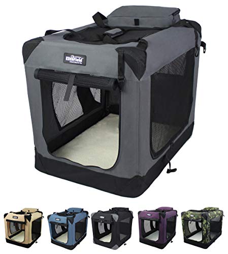EliteField Hundekäfig mit 3 Türen, faltbar, weich, für drinnen und draußen, mehrere Größen und Farben erhältlich (91,4 cm L x 61 cm B x 71,1 cm H, Grau) von EliteField