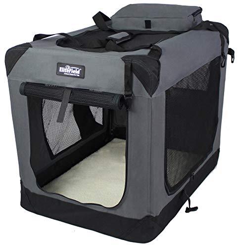 EliteField Hundekäfig mit 3 Türen, faltbar, weich, mit Tragetasche und Fleece-Bett, für drinnen und draußen, 106,7 cm L x 71,1 cm B x 81,3 cm H, Grau von EliteField