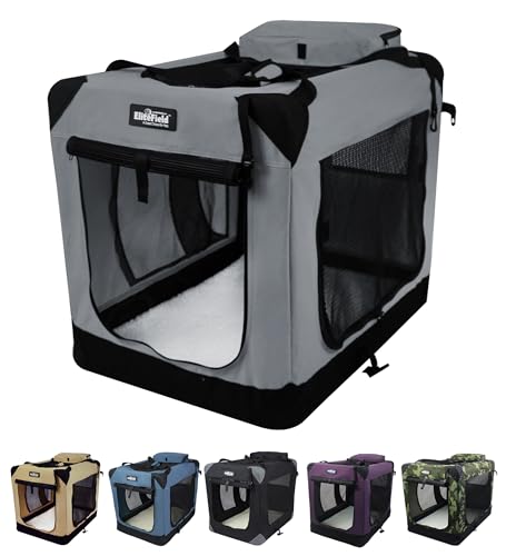 EliteField Hundekäfig mit 3 Türen, faltbar, weich, mit Tragetasche und Fleece-Bett, für drinnen und draußen, 91,4 cm L x 61 cm B x 71,1 cm H, Hellgrau EliteField Hundekäfig mit 3 Türen, faltbar, weich, mit Tragetasche und Fleece-Bett, für drinnen und draußen, 91,4 cm L x 61 cm B x 71,1 cm H, Hellgrau von EliteField