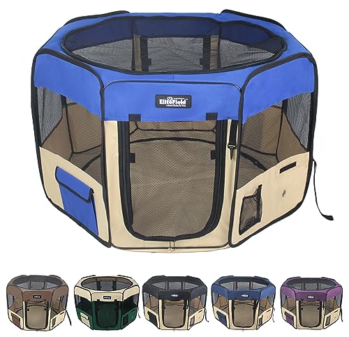 EliteField Laufstall für Haustiere, 2 Türen, weich, verschiedene Größen und Farben erhältlich, für Hunde, Katzen und andere Haustiere (76,2 x 76,2 x 50,8 cm, Königsblau + Beige) von EliteField
