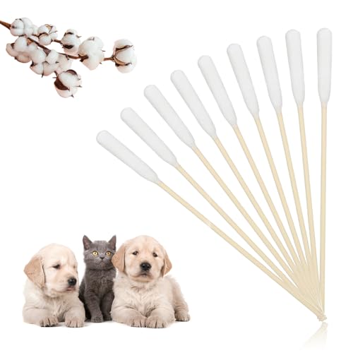 Elkuaie Wattestäbchen zur Reinigung von Haustieren, 50 Stück, stabförmige Ohrreinigung, Wattestäbchen, 15 cm, Katzen- und Hundereinigung, Wattestäbchen zum Entfernen von Ohrenschmalz von Elkuaie