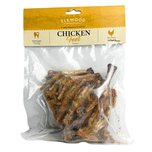 Elkwood Chicken Feet Kau-Leckerlis für Hunde (160 g) | 100% natürlich & getreidefrei langanhaltend leckere Snacks | reich an Protein, Eisen & Vitamin B - Unterstützt starke Zähne, Muskeln, Gehirn von Elkwood