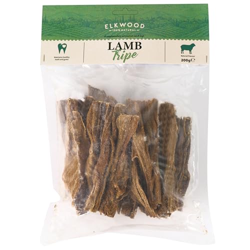 Elkwood Lamm Kutteln Kausnacks (8–12 cm, 200 g) | 100% natürlich & getreidefrei | langanhaltend leckere Snacks | reich an Protein, Eisen & Vitamin B – unterstützt starke Zähne, Muskeln, Gehirn von Elkwood