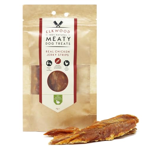 Elkwood Natürliche Hundeleckerlis 70 g – 100% echtes Huhn Jerky Strips | Eiweißreiche, luftgetrocknete, rohlederfreie Hundeleckerlis für Training & Muskelwachstum Elkwood Natürliche Hundeleckerlis 70 g – 100% echtes Huhn Jerky Strips | Eiweißreiche, luftgetrocknete, rohlederfreie Hundeleckerlis für Training & Muskelwachstum von Elkwood