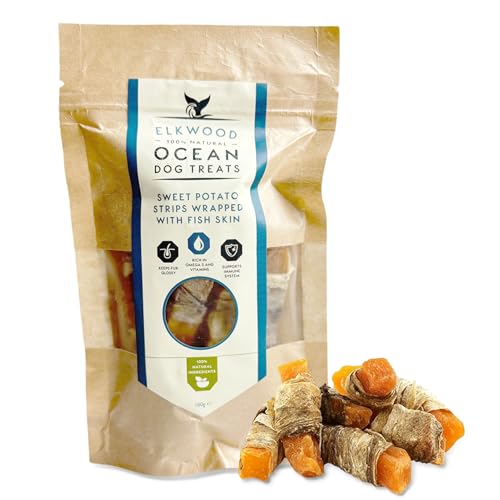 Elkwood Natural Dog Dental Chews 100g | Süßkartoffelstreifen in Fischhaut gewickelt | fettarm, reich an Protein & Omega-3 Kau-Leckerlis für gesunde Verdauung, Zahnreinigung, Fellgesundheit Elkwood Natural Dog Dental Chews 100g | Süßkartoffelstreifen in Fischhaut gewickelt | fettarm, reich an Protein & Omega-3 Kau-Leckerlis für gesunde Verdauung, Zahnreinigung, Fellgesundheit von Elkwood
