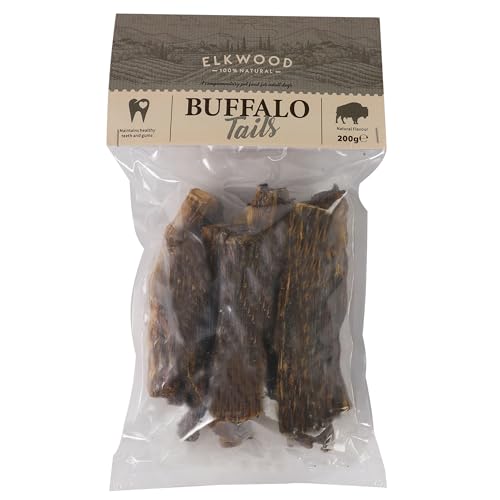 Elkwood Natural Tail Kau-Leckerlis (8–12 cm, 200 g) | 100% natürliche & getreidefreie, langanhaltende leckere Snacks | reich an Protein, Eisen & Vitamin B – unterstützt starke Zähne, Muskeln, Gehirn von Elkwood