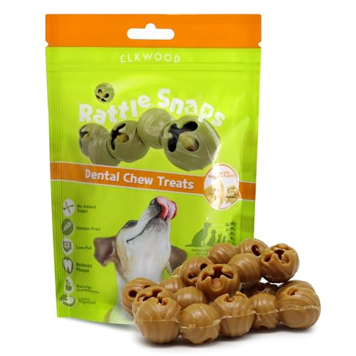 Elkwood Rattlesnaps Kauspielzeug für Hunde (4er-Pack) | Erdnuss & Kürbis mit Huhn - Antioxidantienreiches, getreidefreies Kauen, fördert gesunde Zähne, Zahnfleisch & Verdauung von Elkwood