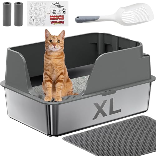Ellenpent Katzentoilette aus Edelstahl mit Deckel, XL Große Kapazität Katzentoilette Auslaufsicher & Spritzwassergeschützt Versiegeltes Design für Multi-Katzen, große Katzen, leicht zu reinigen Ellenpent Katzentoilette aus Edelstahl mit Deckel, XL Große Kapazität Katzentoilette Auslaufsicher & Spritzwassergeschützt Versiegeltes Design für Multi-Katzen, große Katzen, leicht zu reinigen von Ellenpent