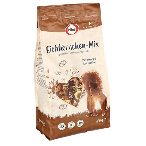 Elles Eichhörnchenfutter 5 x 600g I Nussige Vielfalt I Vitamine für Winter I Mit Erdnüssen, Hasel-, Zirbel- und Walnüssen, 100% natürlich I Dem natürlichen Speiseplan nachempfunden von Elles