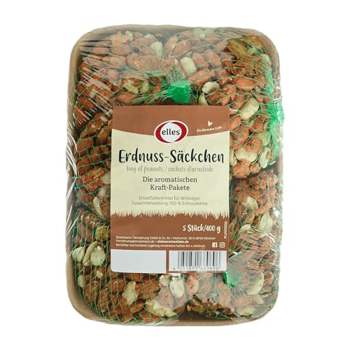 Elles Erdnuss-Säckchen 15 x 5er-Pack | Wildvogelfutter | Aromatisch & energiereich | 100% natürlich | Portionierte Beutel | Ganzjahresfütterung von Elles