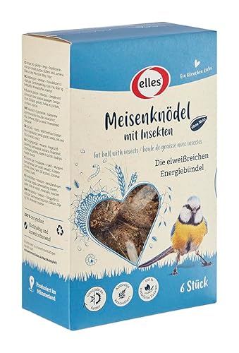 Elles Meisenknödel ohne Netz mit Insekten 6 x 6er-Pack | 100% natürliche Zutaten I Energiebündel für Wildvögel und optimal für Brut- & Aufzucht I Umweltfreundlich von Elles